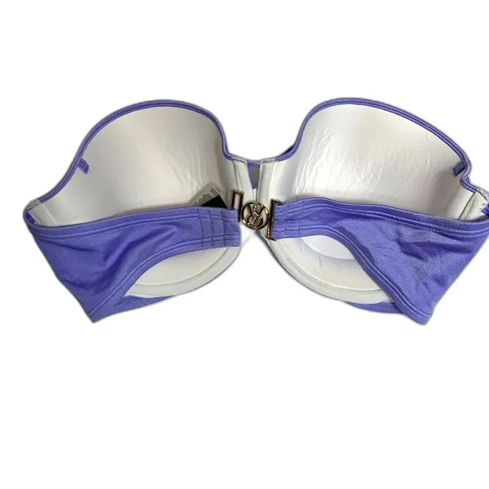 Victoria’s Secret Lavender Ruched Strapless Padded Underwire Bikini Top Size 36D